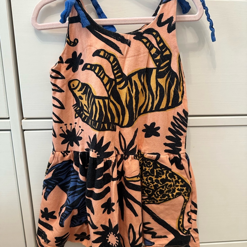 Fabula Kids Dress - Peach with Blue and Black Animal Print (Farm Rio for kids)